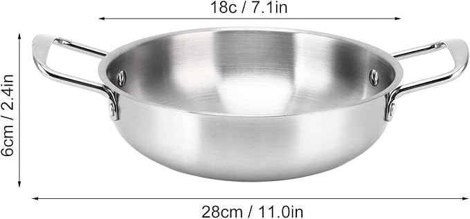 Stainless Steel Silver Binaural Ramen Cooker, Even Heating Porridge Soup Maker (18cm) - Reusable Noodle Pot