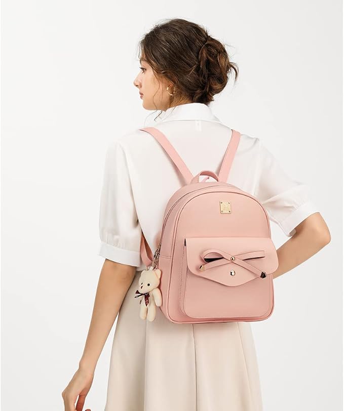 MACCINELO Cute Leather Mini Backpack Purse for Women Bowknot Small Backpack for Girls gift Rucksack Ladies Shoulder Bag 3pcs