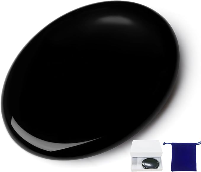 Thumb Worry Stone Black Obsidian Crystal Stone Healing Crystals Pocket Oval Natural Stress Relief Gifts Meditation Accessories Palm Reiki Tiny Fidget Trinket Anxiety Relief Items for Women Men