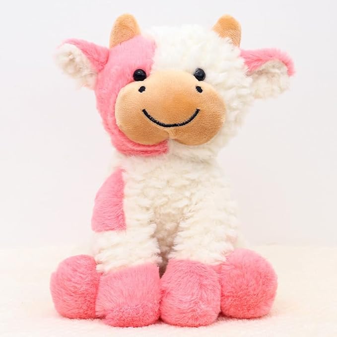 Cow Stuffed Animal Cute Cow Plush Doll Toy 9 inch for Girls Boys (Siting Cow Pink)