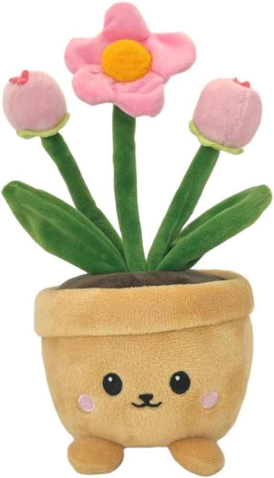 Stuffed Plant Plush Toy, Happy Face Flower Plushies Plant Pillow Decorationr with Natural Scent, Adorable Stuffed Flower for Christmas Horror Plush Halloween(1 Fower 2 Buds)
