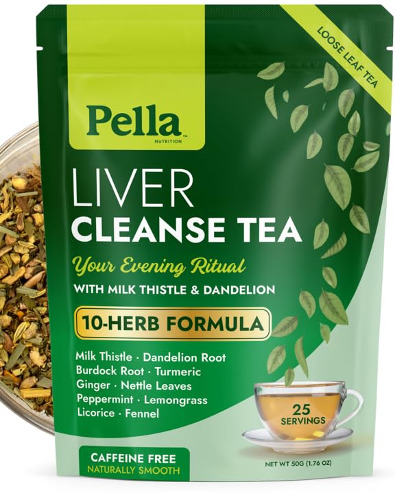 Liver Cleanse Tea – 10-Herb Formula with Milk Thistle Dandelion Burdock Turmeric Ginger Nettle Leaves Peppermint Lemongrass Licorice & Fennel – Vegan Kosher Caffeine-Free Loose Leaf Tea – 25 Servings