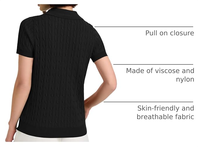 Micoson Womens Short Sleeve Sweater Tops Lapel V Neck Polo Shirts 2026 | Summer Cable Knit Loose Blouses, Business Casual Outfits