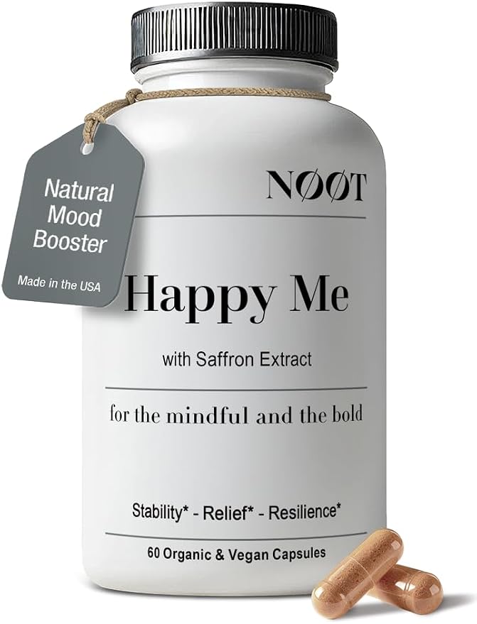 NOOT Happy Me – Natural Mood Support Supplement for Women & Men | Saffron Supplement with Rhodiola & Maca Adaptogens | Supports Calm & Emotional Balance | Vegan, Plant-Based Happy Pills | 60 Capsules