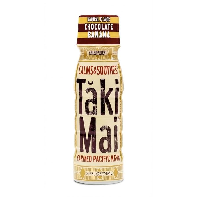 Taki Mai Chocolate Banana Kava Kava 2.5 oz (6-pack) Shots – Noble Kava Root Drink, Ready to Drink for Stress Support & Relaxation, Fast Acting Herbal Support for Calming Better Sleep and Balanced Mood