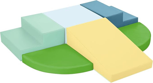 TODIBY 6-Piece Soft PU Leather Toddlers Climbing Toys, Baby Foam Climbing Blocks for Toddlers 3, Foam Play Gym Climbing Structures, Indoor Climb and Crawl Activity Play Set (Light Blue and Green)