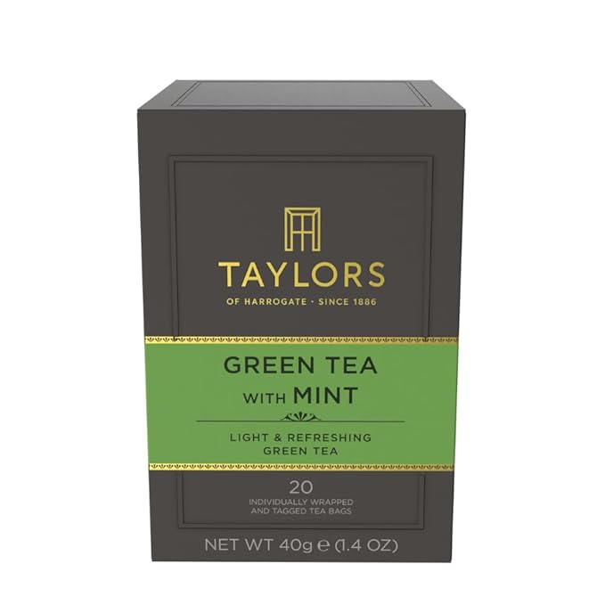 Taylors of Harrogate Green Tea with Mint, Individually Wrapped Bags, 20 Count (Pack of 1), Refreshing, Light & Lively, Caffeinated, Enjoy Hot or Iced, 20 Teabags