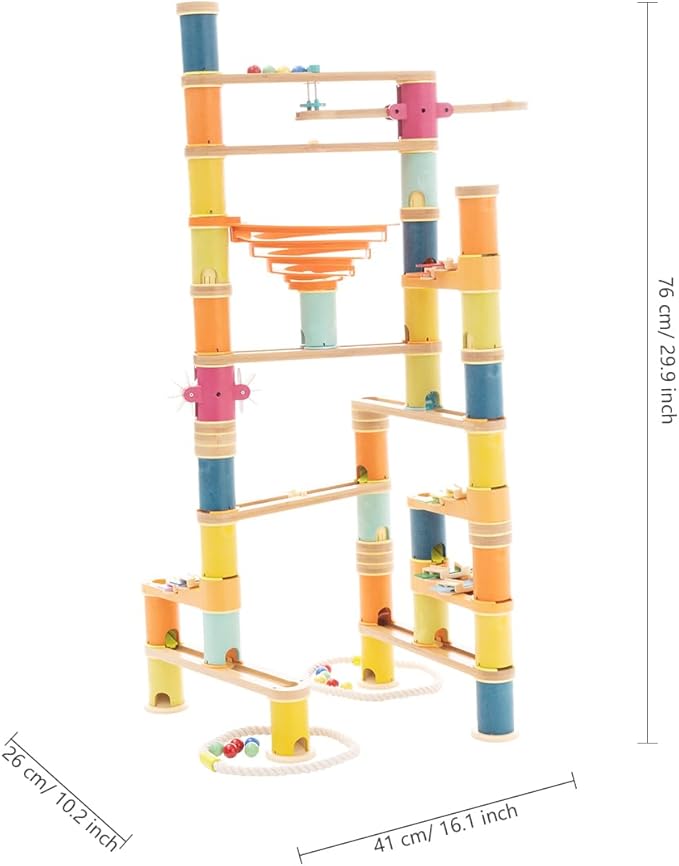 Marble Runs Building Toy 146pcs, Bamboo Construction Toy Set with Ball, Simple Maze Toy with Music Suitable for Age 4+ Children