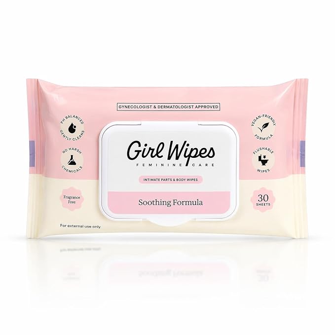 Girl Wipes Flushable Intimate Wipes for Women – Fragrance Free, pH Balanced Feminine Wipes for Sensitive Skin, Hypoallergenic, Vegan, Gynecologist & Dermatologist Approved (1-pack)