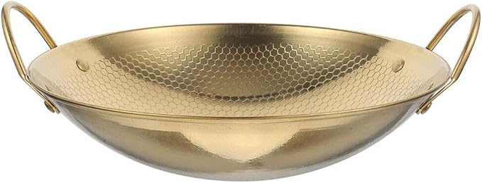 Cabilock Cooking Pan Chinese Wok Pan Lid Stainless Steel Wok Light Weight Easy to Use Korean Pot Double Handle Non-slip Camping Home Kitchen