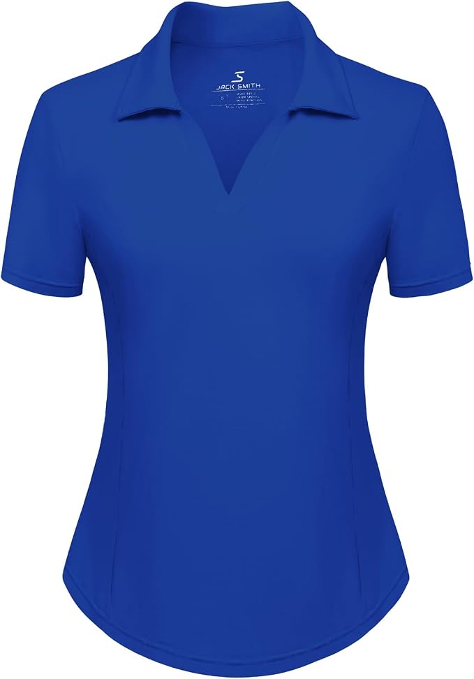 JACK SMITH Women's Golf Polo Shirt V Neck Short Sleeve Tennis Shirt Sun Protection Moisture Wicking Athletic Tops