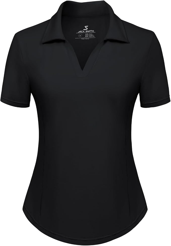 JACK SMITH Women's Golf Polo Shirt V Neck Short Sleeve Tennis Shirt Sun Protection Moisture Wicking Athletic Tops