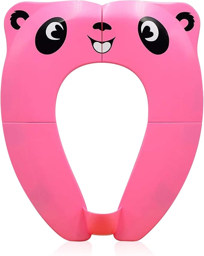 Folding Toilet Seat Toddler, Portable Toilet Training Seat for Kids, Foldable Travel Toddler Toilet Seat in ABS Material with 8 Anti Slip Silicon Pads and 1 Carry Bag, Pink Panda