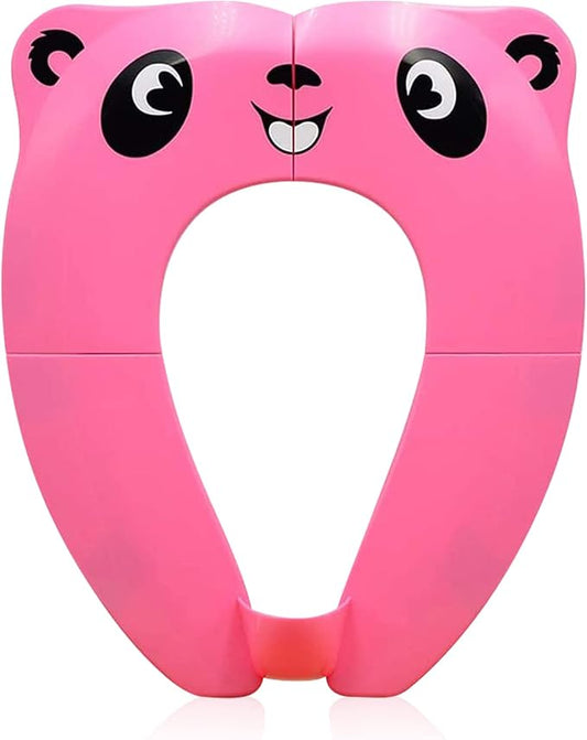 Folding Toilet Seat Toddler, Portable Toilet Training Seat for Kids, Foldable Travel Toddler Toilet Seat in ABS Material with 8 Anti Slip Silicon Pads and 1 Carry Bag, Pink Panda