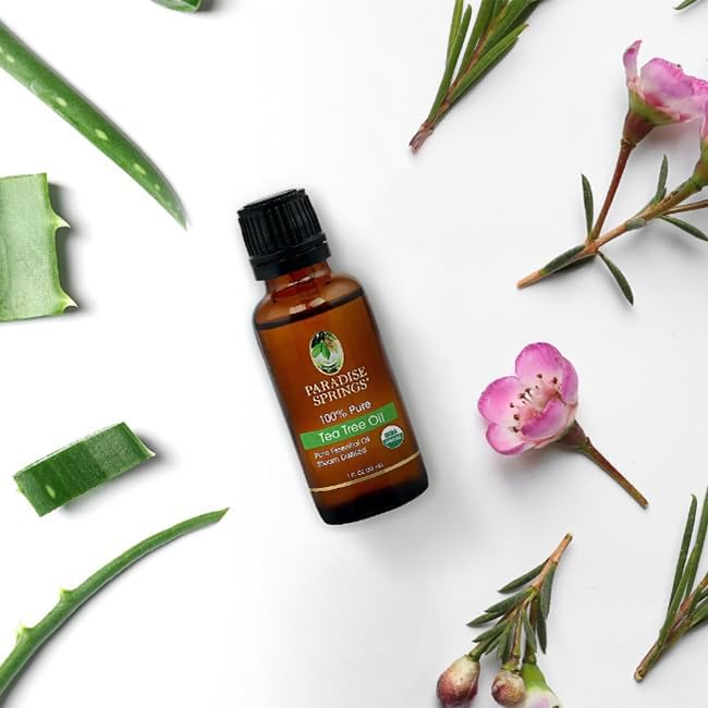 Paradise Springs Organic Tea Tree Essential Oil 1 fl oz (30ml) | 100% Pure & Natural Tea Tree Oil for Aromatherapy, Diffusers, Humidifiers, Massage, Skin & Hair Care