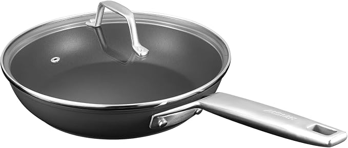 MsMk 9.5 Inch Nonstick Frying pan with Lid, Grey Cooking Pan Skillet | Non Toxic, Even Heating, Easy Clean, Dishwasher & Oven Safe, suitable for gas & electric & induction stoves, PFOA & PFAS Free