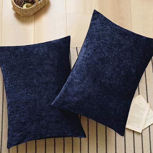 CaliTime Decorative Standard Throw Pillow Covers 26 X 20 Inches Navy Blue | Pack of 2, Cozy Chenille Cushion Cases for Sofa Bed Living Room Farmhouse Home