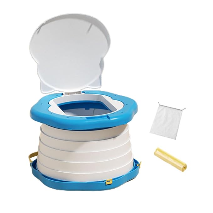 Portable Foldable Travel Potty Seat for Toddler, Training Toilet Seat Emergency Toilet for Car, Children Toilet with Splash Guard for Toddler Travel, Camping, Indoor and Outdoor Use Blue