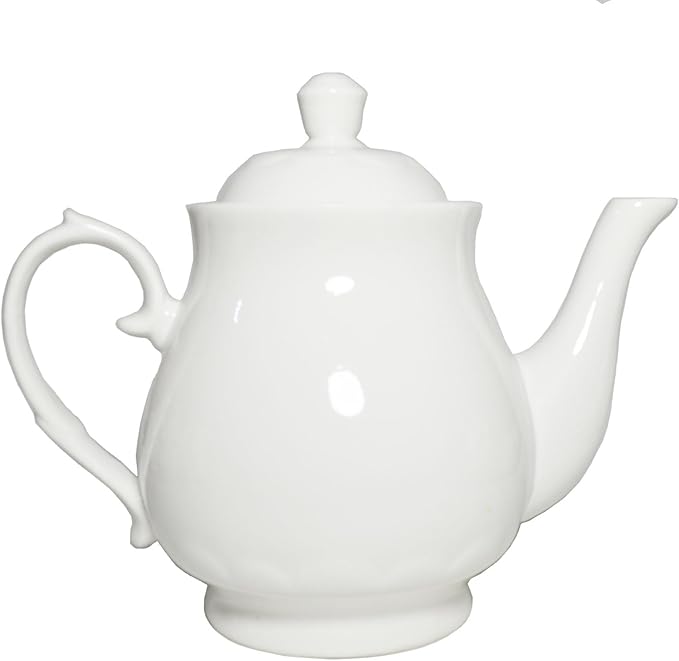 White Porcelain Teapot, 2L Large Tea Pot Coffee Tea Water Pot Vintage Lotus Ceramic Gooseneck Kettle (72oz)