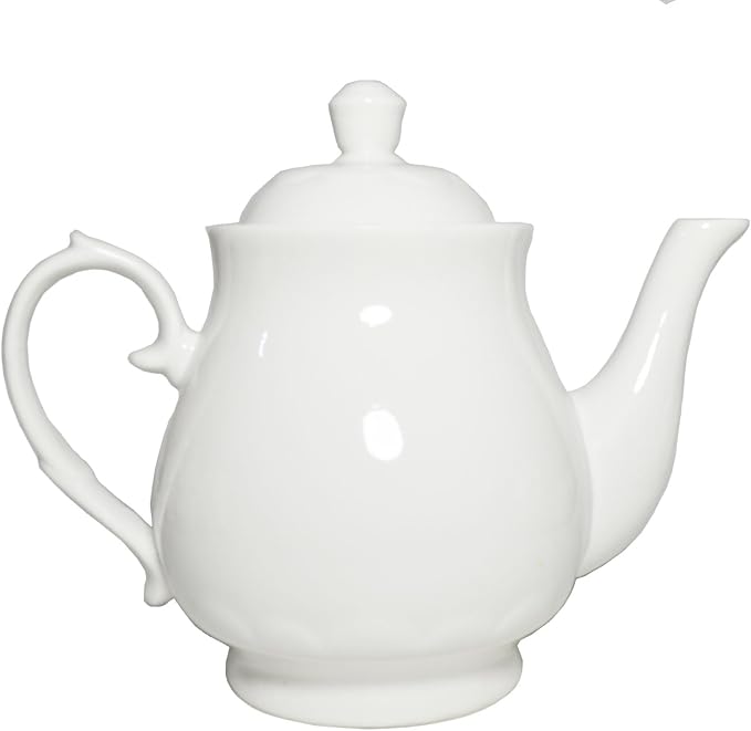 White Porcelain Teapot, Large Chinese Lotus Tea Pot Coffee Tea Water Pot Vintage Ceramic Gooseneck Kettle (59oz)