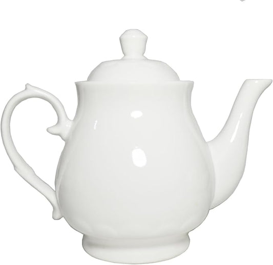 White Porcelain Teapot, Large Chinese Lotus Tea Pot Coffee Tea Water Pot Vintage Ceramic Gooseneck Kettle (59oz)