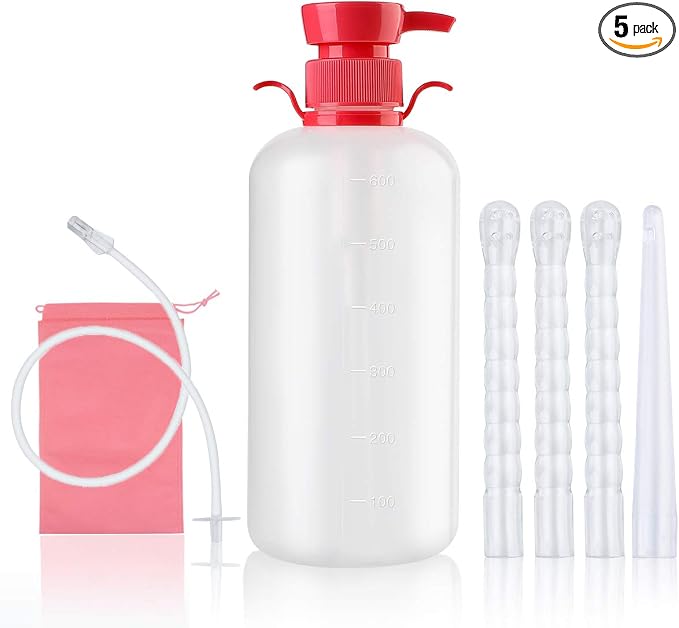 LIVE4COOL Douche Bottle for Women Reusable Vaginal Cleansing System, 600ml/20.3oz Reusable Vaginal Enema Douche, Capacity Cleanser with 4 Nozzles, Storage Bag, Non-Toxic