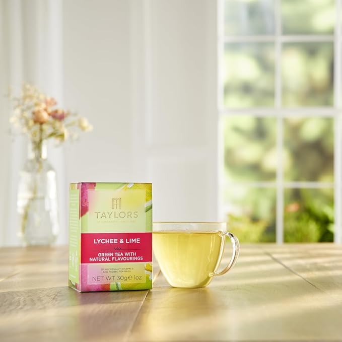 Taylors of Harrogate Lychee & Lime, Green Tea, Individually Wrapped Bags, 20 Count (Pack of 1), Uplifting, Zesty and Lively, Caffeinated, Enjoy Hot or Iced, 20 Teabags