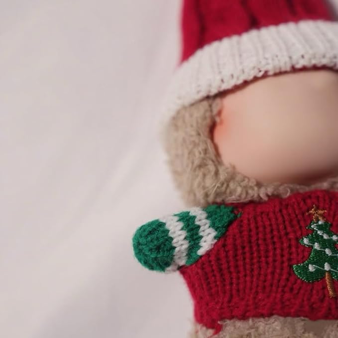 17cm Dolls Christmas Outfit - 2-Piece Clothing Set for Labubu Clothes Set Including a Knitted top&hat Accessories, Christmas Clothes for Labubu Dolls Accessories- (No Doll)