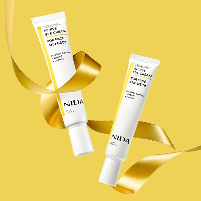 NIDA Revive Eye Cream For Face And Neck | Probiotic Solution, Retinal, Peptide | Wrinkles, Fine Lines, Cell Turnover, Firm Skin Texture, Radiant Skin, Moisture Retention | 1.35 fl. oz., 40ml