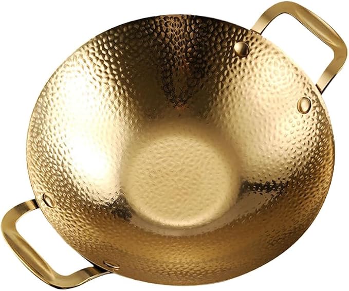 Double Handle Hammered Griddle Korean Pot Ramen Pot Stainless Steel Pan Cooking Tool