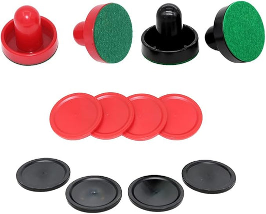 4 Pcs Air Hockey Pushers with 8 Pcs Pucks, Paddles & Goal Handles - Replacement Accessories for Game Tables