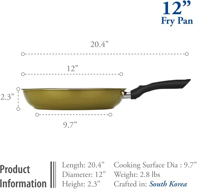 TECHEF - Color Pan 12" Frying Pan, Coated with New Safe Teflon Select - Color Collection/Non-Stick Coating (PFOA Free) (Spicy Olive)