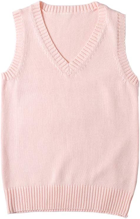 jinghuiyue Women’s V Neck Sweater Vest School Uniform Solid Color Sleeveless Knit Sweaters Pullover Tank Tops