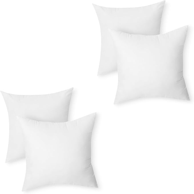 Amazon Basics Square Hypoallergenic Pillow Insert, Sofa Bed Couch Decorative Stuffer, 18 inch, Machine Washable, Compressed, Soft, 4-Pack