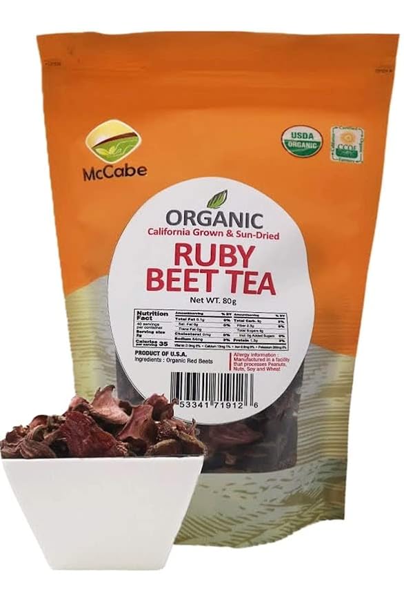 McCabe Organic Sun-Dried Ruby Beet Tea - Organic Beet Root Tea 80g (Pack of 2) | Rich with Fiber & Minerals | USDA and CCOF Certified | Product of USA