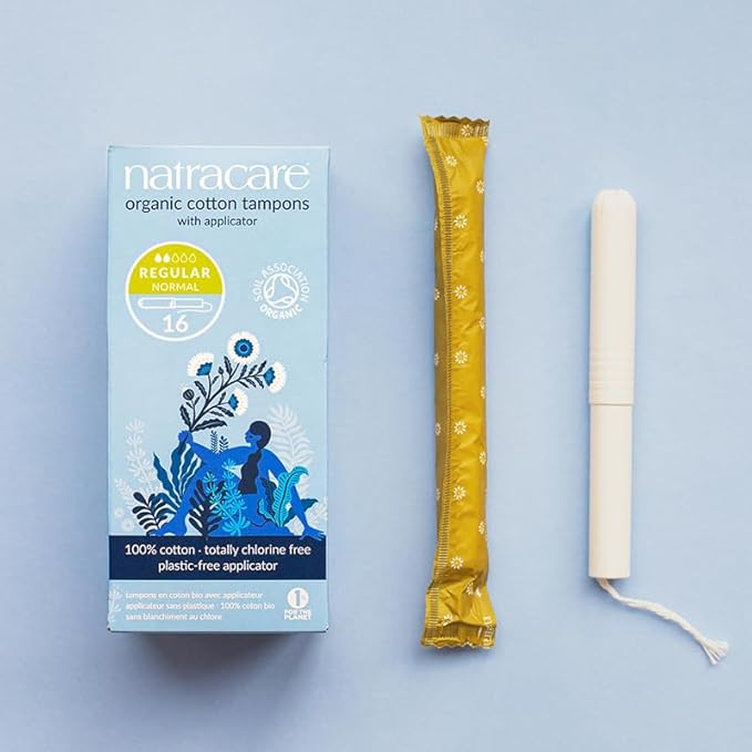 Natracare Organic Cotton Regular Tampons with Cardboard Applicator, Plastic Free, Chlorine Free, Biodegradable 100% Cotton (1 Pack, 16 Tampons Total)