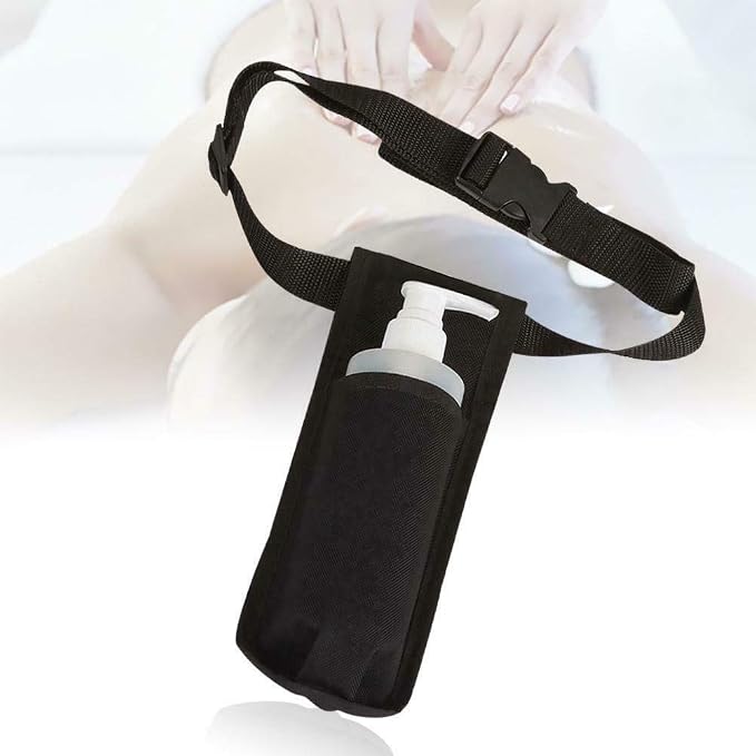 Massage Bottle Holster Durable Waist Pack, Single Bottle Holster Kit, Adjustable Strap,Heavy Duty Essential Oil Dispenser for Massage Practitioners (Black)