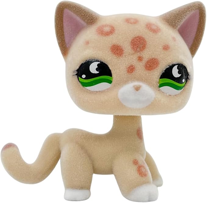 Custom Flocked Pet Shop Toy Fuzzy Animal Figure Short Hair Cat Kitty Kitten Deer OOAK (Tan #852)
