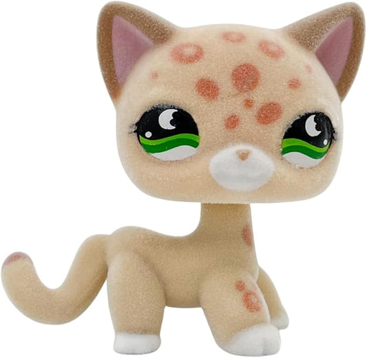 Custom Flocked Pet Shop Toy Fuzzy Animal Figure Short Hair Cat Kitty Kitten Deer OOAK (Tan #852)