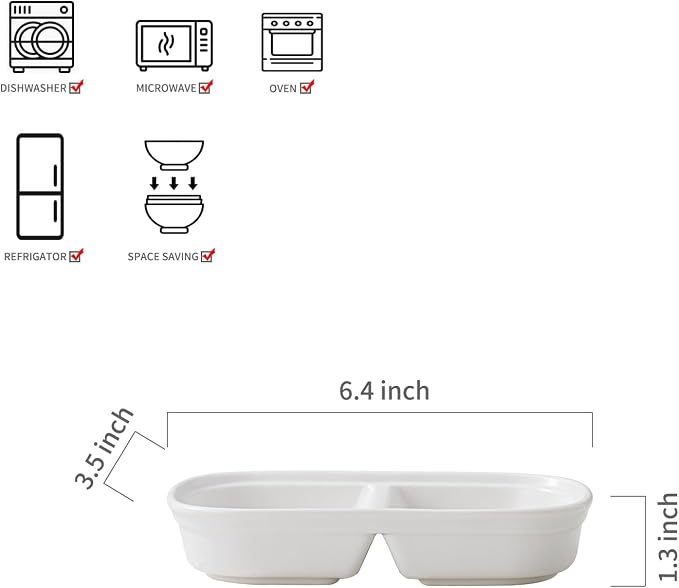 2PCS Ceramic Dishes, Ceramic Dish Stainless Steel Soy Tomato Sauce Salt Vinegar Sugar Spices Flavor Condiment Dip Bowls Korean BBQ Home Kitchen Plates, Two condiment bowls (2 Grids White)