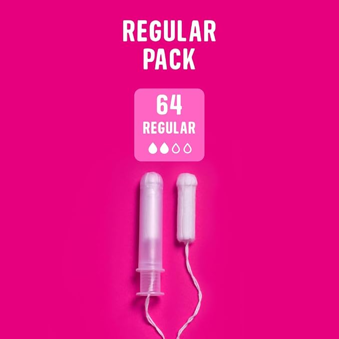 Flo - Organic Cotton Tampons for Women - 64 Pack (64 Regular Tampons) - Leak Proof - No Synthetic Fibers, Chlorine Bleach, or Added Dyes - Bio-Plastic Applicator - Feminine Care - Vegan & Cruelty Free