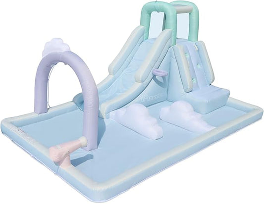 Bounceland Splash N’ Dash Dream Water Slide, 14.4ft L x 9.1ft W x 6.8ft H inflated Size, Outdoor Fun w/Long Slide, Giant Splash Pool, Water Spray, Climbing Wall, Active Play for Kids