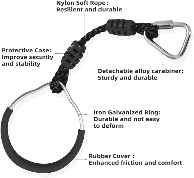 Hanging Ninja Gymnastic Ring Swing Monkey Bar Climbing Bar Jungle Fist For Outdoor Indoor Backyard Activities, 4 Pack Black Obstacle Course Rings Workout Playground Training Equipment Trapeze Play Set