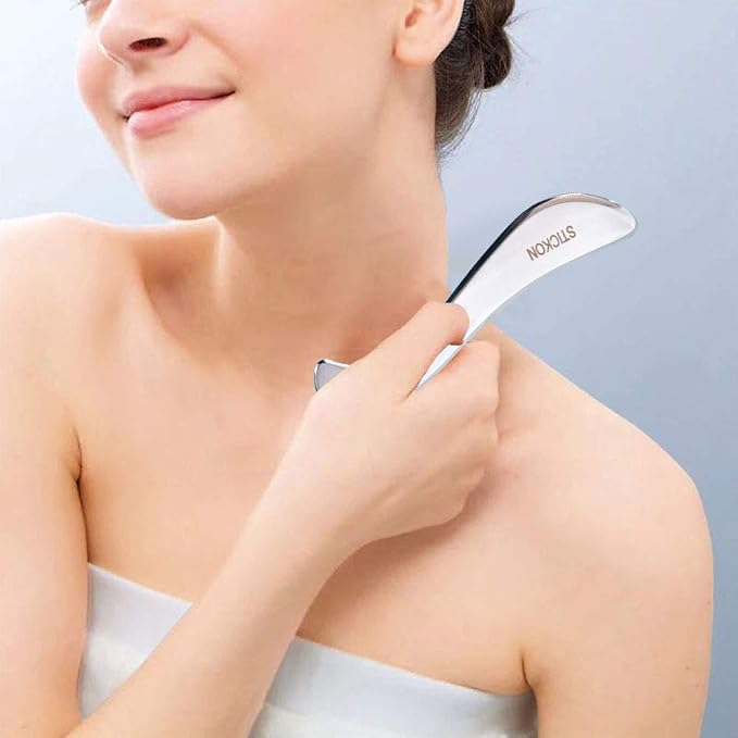 STICKON Stainless Steel Gua Sha Scraping Massage Tool IASTM Tools Great Soft Tissue Mobilization Tool (D Shape)