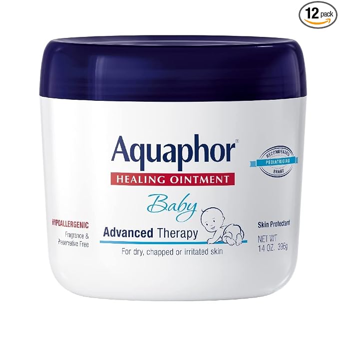Aquaphor Baby Healing Ointment Advanced Therapy Skin Protectant for Chapped or Dry Skin, Drool Rash and Diaper Rash Ointment, 14 Oz Jar (Pack of 12)