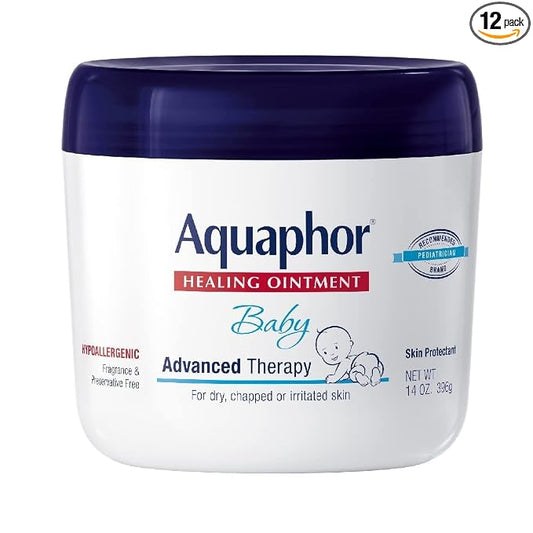 Aquaphor Baby Healing Ointment Advanced Therapy Skin Protectant for Chapped or Dry Skin, Drool Rash and Diaper Rash Ointment, 14 Oz Jar (Pack of 12)