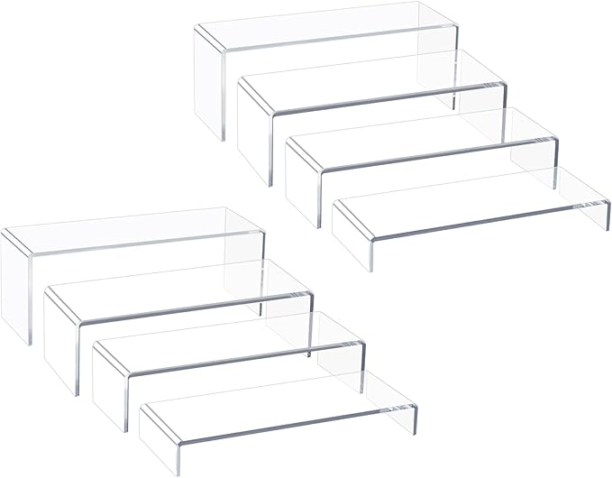 Acrylic Display Risers,12'' Large Display Stands, Thickened to 0.2''(5mm) Stackable Acrylic Shelf for Perfume Display, Clear Risers for Cupcake Stand,Pop Figurines,Tumbler,Food (Clear, 8PCS)