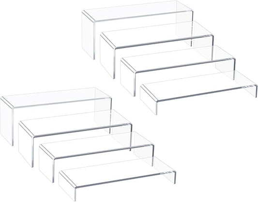 Acrylic Display Risers,12'' Large Display Stands, Thickened to 0.2''(5mm) Stackable Acrylic Shelf for Perfume Display, Clear Risers for Cupcake Stand,Pop Figurines,Tumbler,Food (Clear, 8PCS)