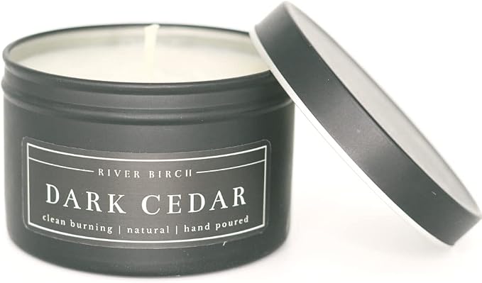 River Birch Candles Cedar Eucalyptus Scented Candle | Premium, All-Natural, Non-Toxic, Soy Candles | 8 oz. Black Matte Tin Travel Candle | Cozy Relaxing Gifts for Home