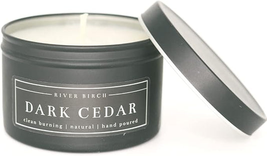 River Birch Candles Cedar Eucalyptus Scented Candle | Premium, All-Natural, Non-Toxic, Soy Candles | 8 oz. Black Matte Tin Travel Candle | Cozy Relaxing Gifts for Home
